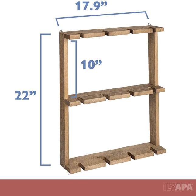 Wine Glass Rack, Wall Mounted - 3 Tier Rustic Barn Wood Stemware Storage Holder