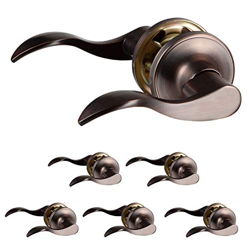Interior Passage Lever - Keyless Hall and Closet Locksets, Reversible - Hall and Closet - Improved Oil Rubbed Bronze Finish - (6 Pack)
