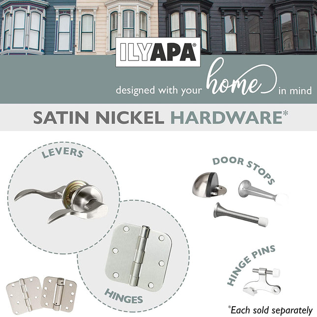 Interior Passage Lever - Keyless Hall and Closet Locksets, Reversible - Hall and Closet - Satin Nickel Finish - (6 Pack)