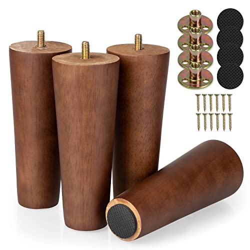 Ilyapa Wooden Furniture Feet - Set of 4 Brown 6 Inch Tapered Replacement Furniture Leg for Sofas, Chairs, Loveseats, Ottoman, Dressers, End Tables