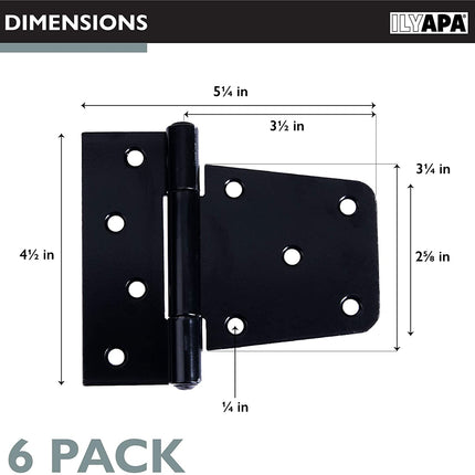 Ilyapa Heavy Duty Shed Door Hinges, 6 Pack - Black Cold Rolled Steel Square Hinges for Gate, Barn or Storage Shed