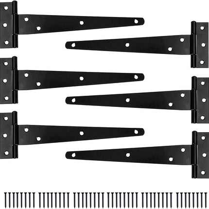 Ilyapa Heavy Duty Gate Hinges, 6 Pack - 8 Inch Outdoor T Strap Hinges for Barn Door, Shed or Wooden Fences