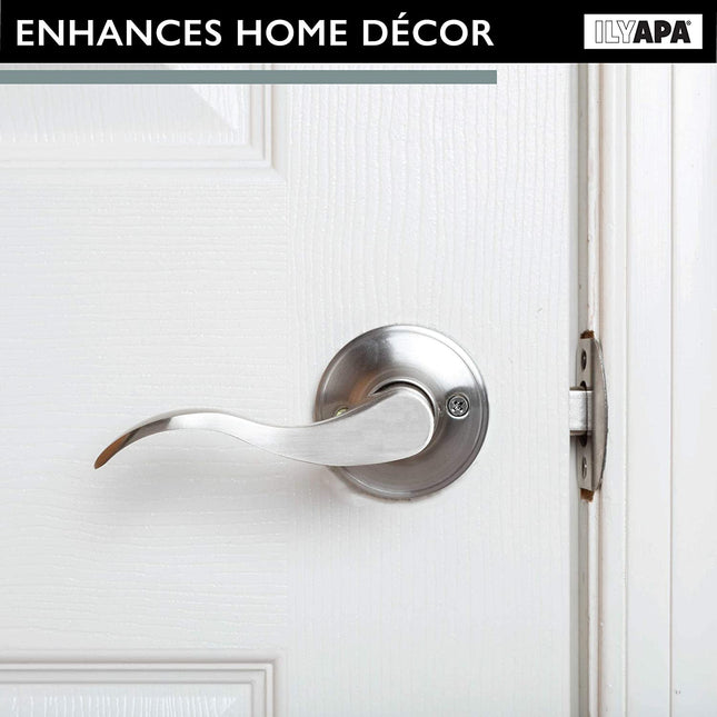 Interior Passage Lever - Keyless Hall and Closet Locksets, Reversible - Hall and Closet - Satin Nickel Finish - (6 Pack)