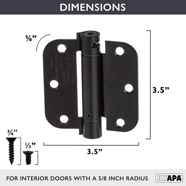 Self Closing Door Hinges, 2 Pack, Oil Rubbed Bronze - 3 1/2 x 3 1/2 Inch Interior Spring Hinges for Doors