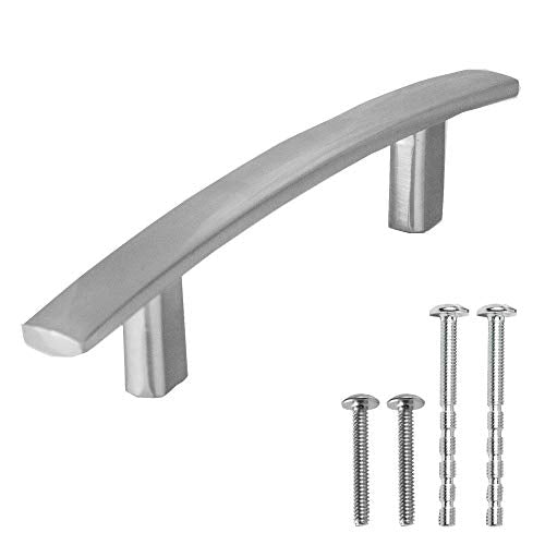 Satin Nickel Kitchen Cabinet Pulls - 3 Inch Hole Center Curved Pull Handle Bar - 25 Pack of Kitchen Cabinet Hardware