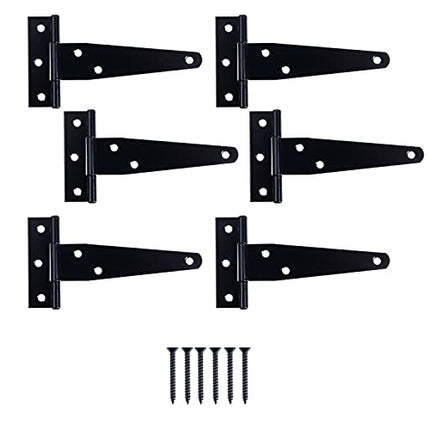 Ilyapa Heavy Duty Gate Hinges, 6 Pack - 4 Inch Outdoor T Strap Hinges for Barn Door, Shed or Wooden Fences