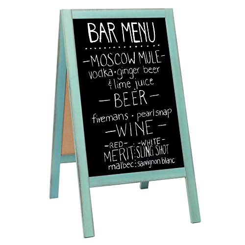 Wooden A-Frame Sign with Eraser & Chalk - 40 x 20 Inches Magnetic Sidewalk Chalkboard - Sturdy Freestanding Turquoise Sandwich Board Menu Display for Restaurant, Business or Wedding