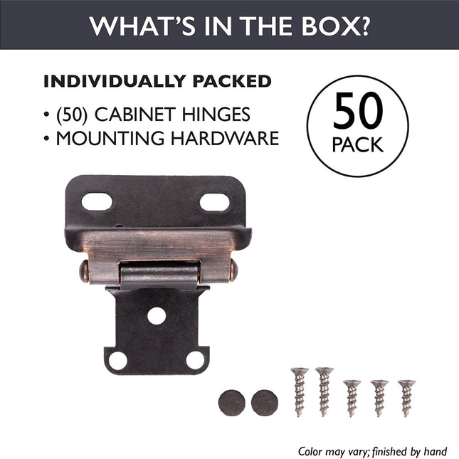 Self Closing Cabinet Hinges Oil Rubbed Bronze, 50 Pack - 1/2 Inch Overlay 3/4 Inch Frame Semi Wrap Kitchen Cabinet Door Hinge Hardware