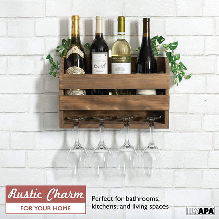 Ilyapa Wine Rack Wall Mount, Barnwood - Mounted Wooden Wine Holder