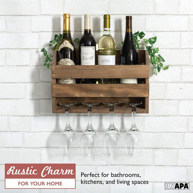 Ilyapa Wine Rack Wall Mount, Barnwood - Mounted Wooden Wine Holder