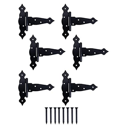 Ilyapa Heavy Duty Gate Hinges, 6 Pack - 6 Inch Decorative Outdoor T Strap Hinges for Barn Door, Shed or Wooden Fences