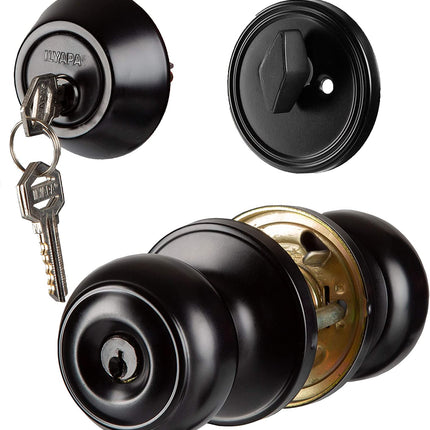 Entry Door Knob and Deadbolt Lock Set, 3 Pack - Black Colonial Design