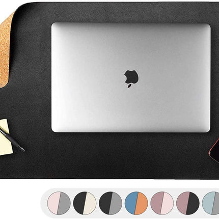 Office Desk Mat, Double Sided Black & Cork - 36 x 17 Inch Leather Style Computer Pad for Desk