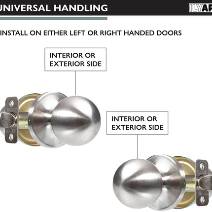 Ilyapa Passage Door Knob for Hall/Closet - Ball, Satin Nickel Interior Keyless Non Locking Round Door Handle, Satin Nickel, 6 Pack
