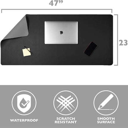 Office Desk Mat, Double Sided Gray & Black - Large 47 x 23 Inch Leather Style Computer Pad for Desk
