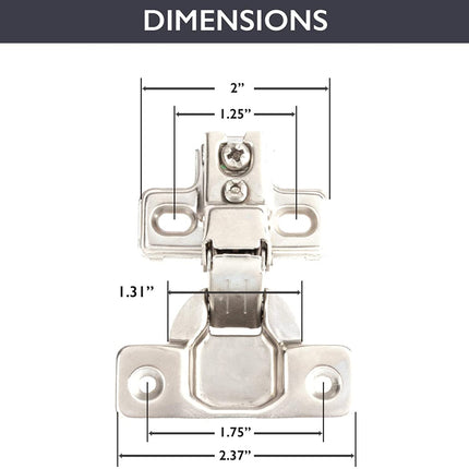 Self Closing Cabinet Hinges Satin Nickel, 50 Pack - 1/2 Inch Euro Face Frame Concealed Kitchen Cabinet Door Hinge Hardware