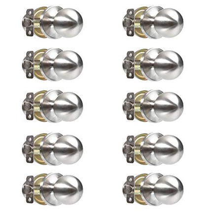 Ilyapa Passage Door Knob for Hall/Closet - Ball, Satin Nickel Interior Keyless Non Locking Round Door Handle, Satin Nickel, 10 Pack