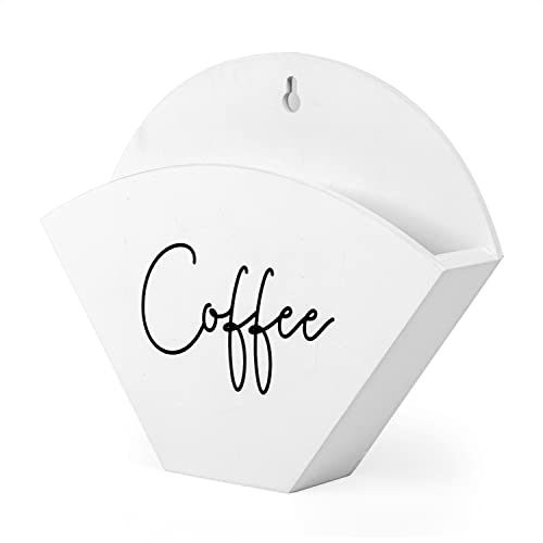 Ilyapa Wooden Coffee Filter Holder, White Wall-Mounted Farmhouse Style Coffee Filter Storage