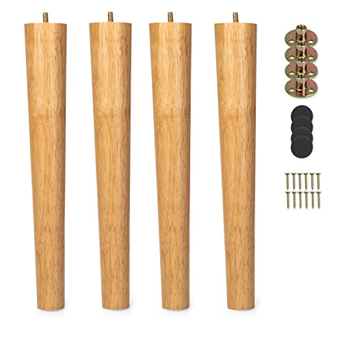 Ilyapa Wooden Furniture Feet - Set of 4 Natural Rubber Wood 16 Inch Tapered Replacement Furniture Leg for Chairs, Coffee Tables, Ottomans, Cabinets, End Tables