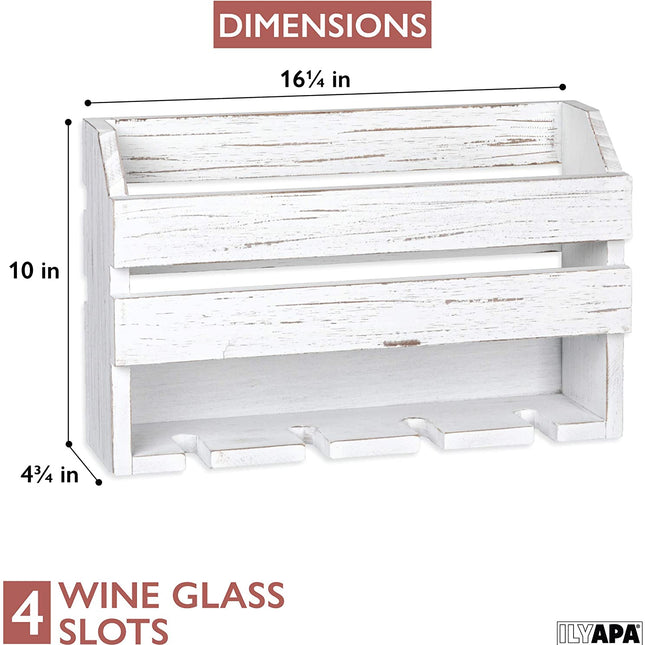 Ilyapa Wine Rack Wall Mount, Weathered White Wood - Mounted Wooden Wine Holder