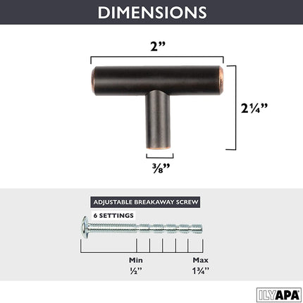 Oil Rubbed Bronze Kitchen Cabinet Knobs, 25 Pack - T-Knob Drawer Pull Handle Hardware