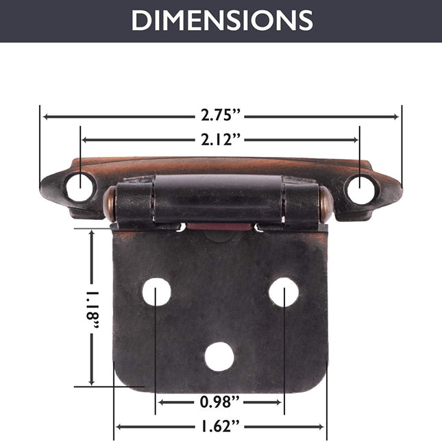 Self Closing Cabinet Hinges Oil Rubbed Bronze, 50 Pack - Variable Overlay Flush Kitchen Cabinet Door Hinge Hardware