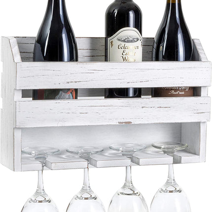 Ilyapa Wine Rack Wall Mount, Weathered White Wood - Mounted Wooden Wine Holder