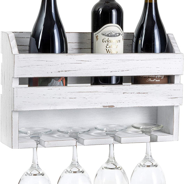 Ilyapa Wine Rack Wall Mount, Weathered White Wood - Mounted Wooden Wine Holder