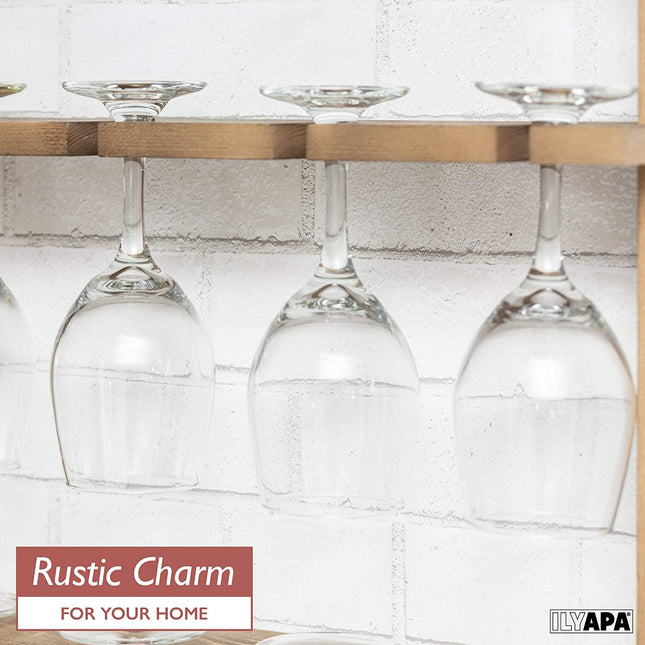 Wine Glass Rack, Wall Mounted - 3 Tier Rustic Barn Wood Stemware Storage Holder