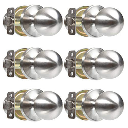 Ilyapa Passage Door Knob for Hall/Closet - Ball, Satin Nickel Interior Keyless Non Locking Round Door Handle, Satin Nickel, 6 Pack