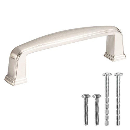 Satin Nickle Cabinet Handles - 3 Inch Hole Center Modern Drawer Pulls - 10 Pack of Kitchen Cabinet Hardware