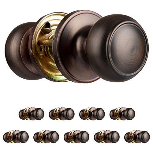 Interior Passage Door Knob - Keyless Hall and Closet Locksets - Hall and Closet - Improved Oil Rubbed Bronze Finish - (10 Pack)