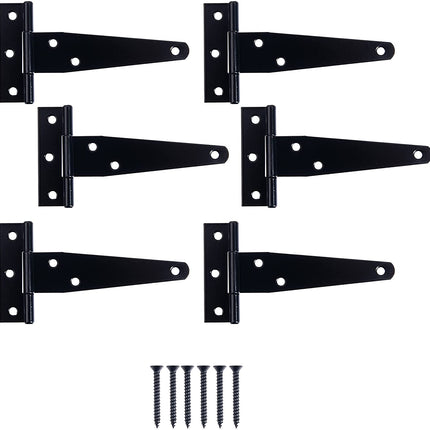 Ilyapa Heavy Duty Gate Hinges, 6 Pack - 4 Inch Outdoor T Strap Hinges for Barn Door, Shed or Wooden Fences