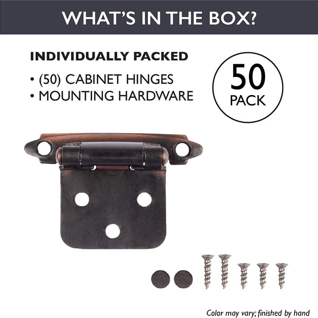 Self Closing Cabinet Hinges Oil Rubbed Bronze, 50 Pack - Variable Overlay Flush Kitchen Cabinet Door Hinge Hardware