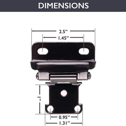 Self Closing Cabinet Hinges Black, 50 Pack - 1/2 Inch Overlay 3/4 Inch Frame Semi Wrap Kitchen Cabinet Door Hinge Hardware