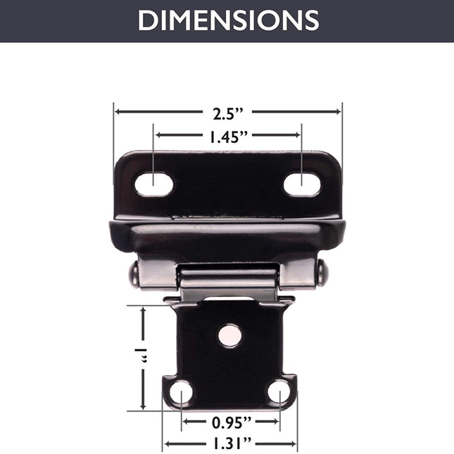 Self Closing Cabinet Hinges Black, 50 Pack - 1/2 Inch Overlay 3/4 Inch Frame Semi Wrap Kitchen Cabinet Door Hinge Hardware