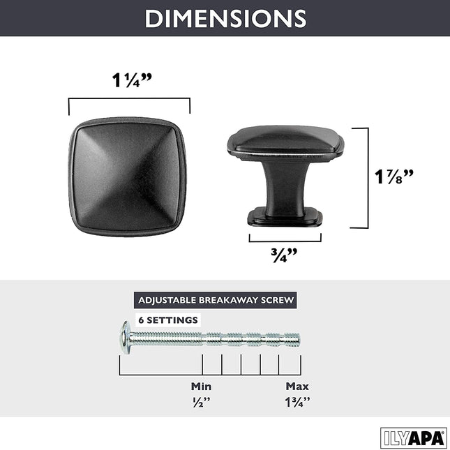 Black Square Kitchen Cabinet Knobs - 10 Pack of Drawer Handles Hardware