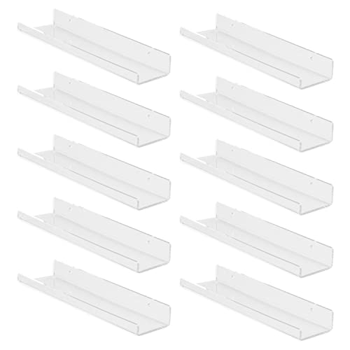 Ilyapa Record Display Wall Mounted Shelf, 10 Pack - Clear Acrylic Record Holder with Mounting Hardware