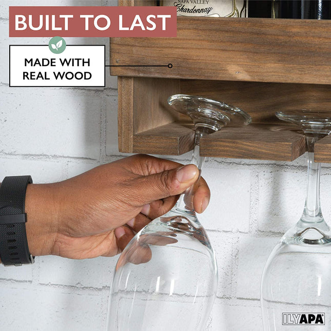 Ilyapa Wine Rack Wall Mount, Barnwood - Mounted Wooden Wine Holder