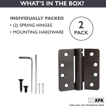 2 Pack of Self Closing Door Hinges Oil Rubbed Bronze - 4 x 4 Inch Interior Hinges for Doors with 1/4" Radius