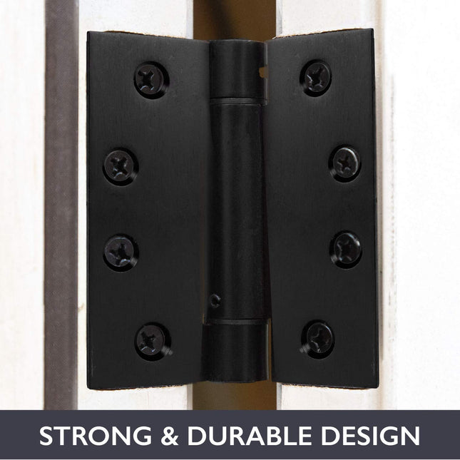 2 Pack of Self Closing Door Hinges Black - 4 x 4 Inch Square Interior Hinges for Doors