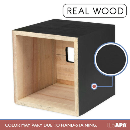 Ilyapa Wood Tissue Box Cover Square - Rustic Farmhouse Black Wooden Tissue Holder