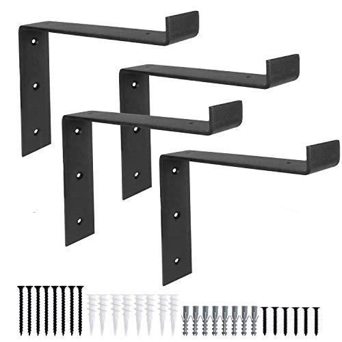 Heavy Duty Floating Shelf Brackets, 4 Pack -4 x 6 Inch Black Metal Shelf Holders
