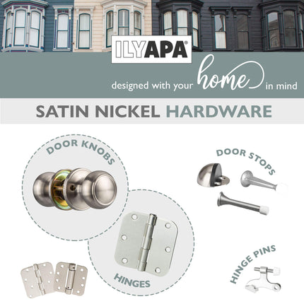 Interior Passage Door Knob - Keyless Hall and Closet Locksets - Hall and Closet - Improved Satin Nickel Finish - (10 Pack)