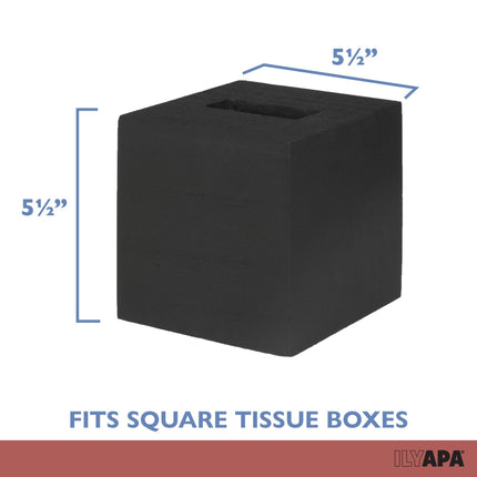 Ilyapa Wood Tissue Box Cover Square - Rustic Farmhouse Black Wooden Tissue Holder