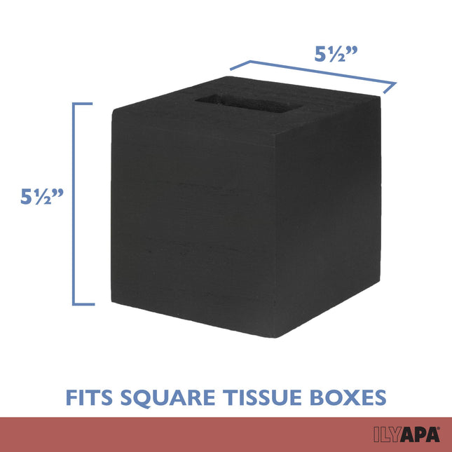 Ilyapa Wood Tissue Box Cover Square - Rustic Farmhouse Black Wooden Tissue Holder