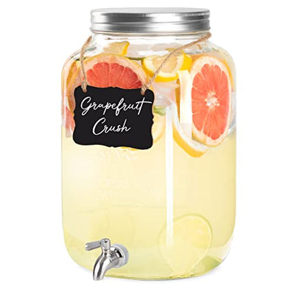 2 Pack of Outdoor Glass Beverage Dispensers with Sturdy Metal Bases & Stainless Steel Spigots - 2 Gallon Drink Dispensers for Lemonade, Tea, Cold Water & More