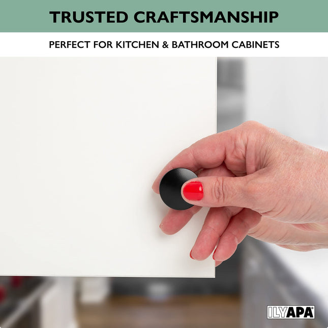 Ilyapa Flat Black Kitchen Cabinet Knobs - Round Drawer Handles - 25 Pack of Kitchen Cabinet Hardware