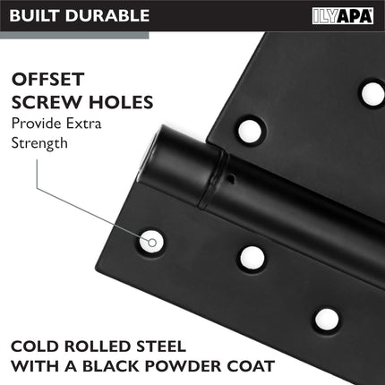 Heavy Duty Shed Door Hinges, 4 Pack- Black Square for Gate, Barn or Storage Shed