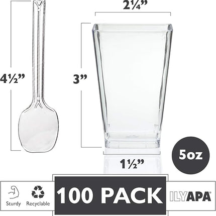 100 Mini Plastic Dessert Cups with Spoons - 5 oz Dessert Shooters
